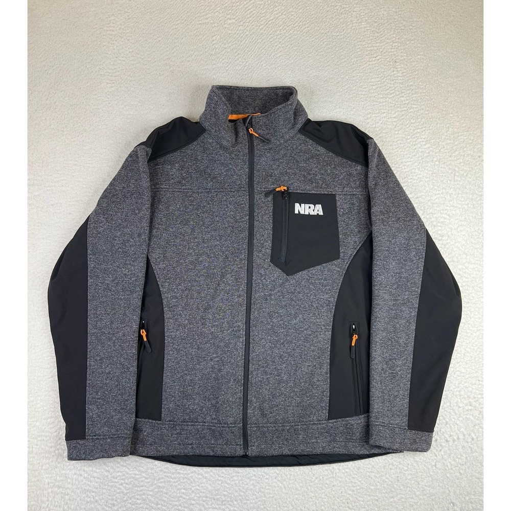 NRA Jacket Mens XL Gray Softshell Full Zip Fleece Lined Outdoor Hunting Logo